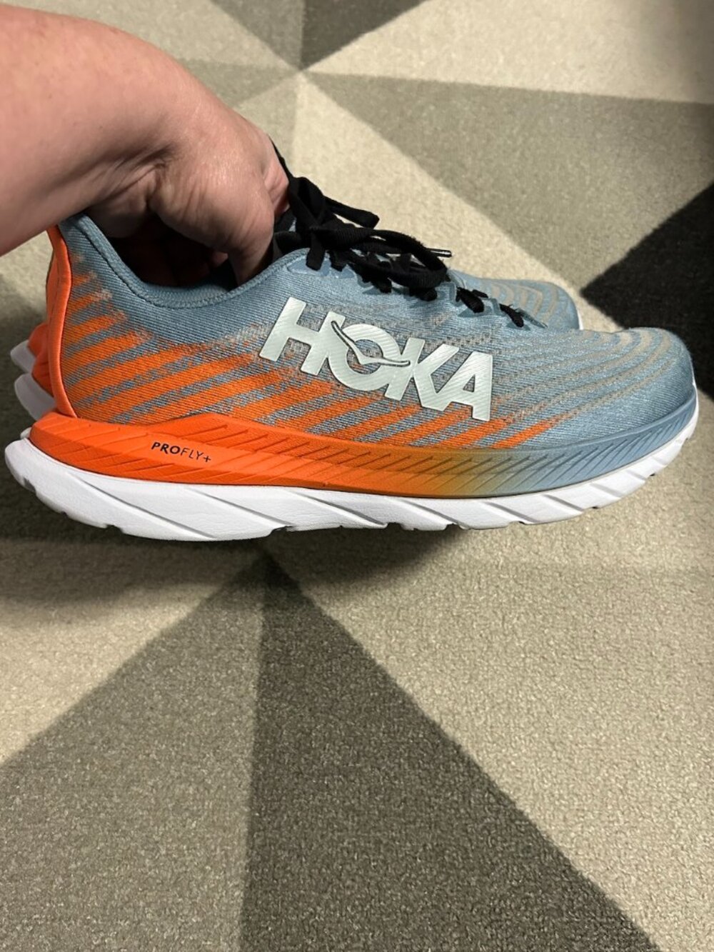 Hoka One One Mach 5 Running Sneakers Light Blue/Orange ProFly+ Midsole Men's 9.5